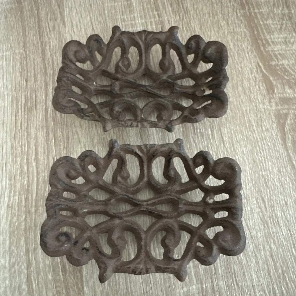 Cast Iron Scroll Soap Dish / Business Card, Rust - Set of 2
